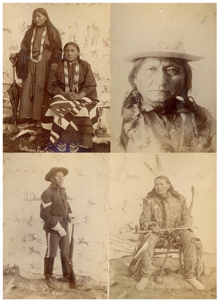 Nineteenth Century Albumen Photograph of Sitting Bull Measuring 3.75'' x 5.25'' -- Along With Photographs of Indian Policeman Fast Horse, Chief Flying Horse, and The Misses Few Tails